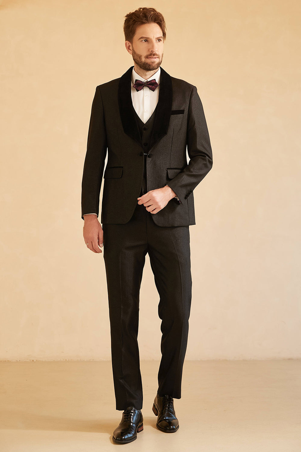 Fashion 3 Pieces Mens Suit Flat Shawl Lapel Tuxedos (Blazer+vest+Pants) mens event wear