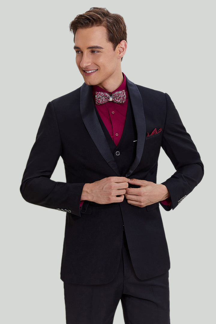 Fashion 3 Pieces Mens Suit Flat Shawl Lapel Tuxedos (Blazer+vest+Pants) mens event wear