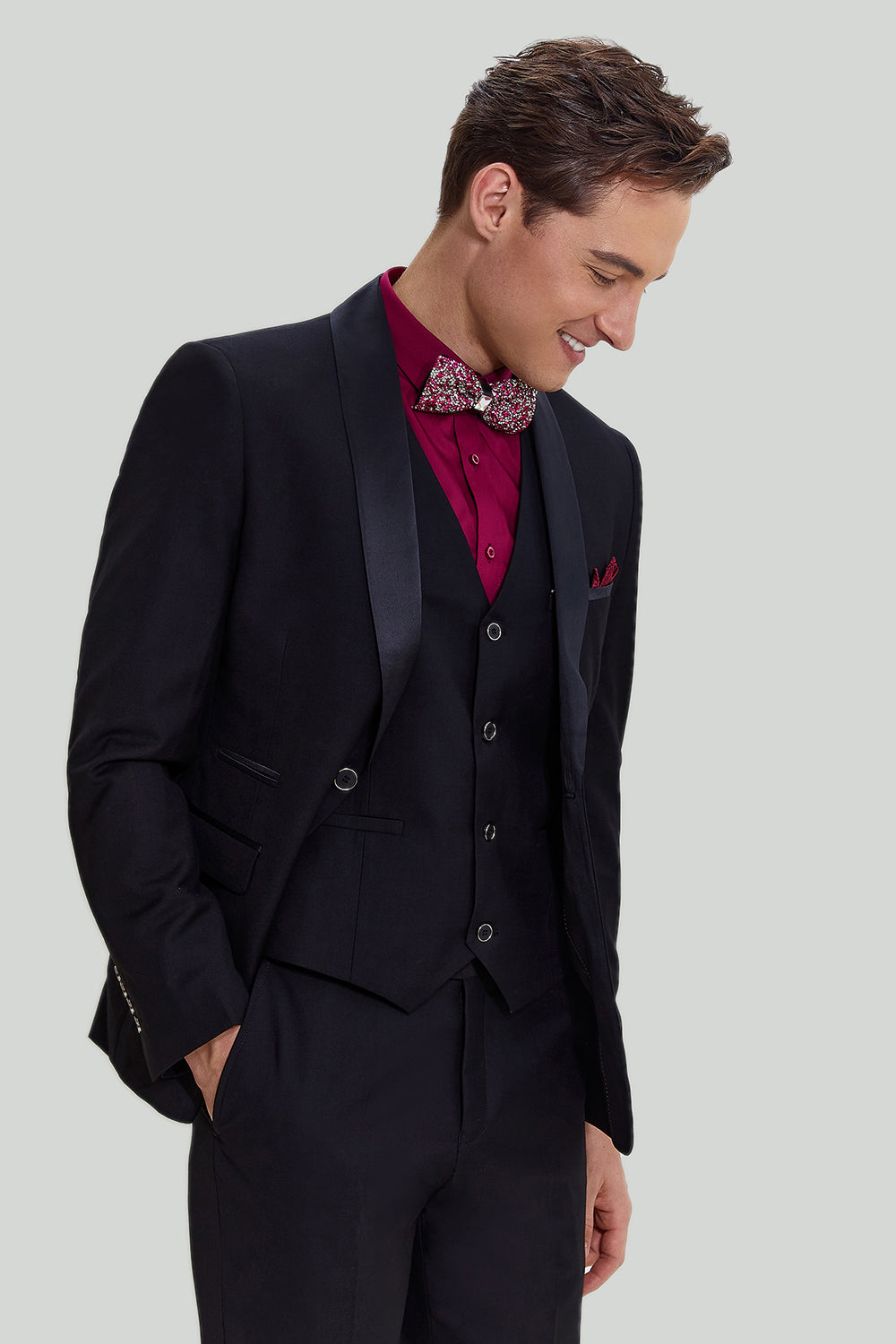 Fashion 3 Pieces Mens Suit Flat Shawl Lapel Tuxedos (Blazer+vest+Pants) mens event wear