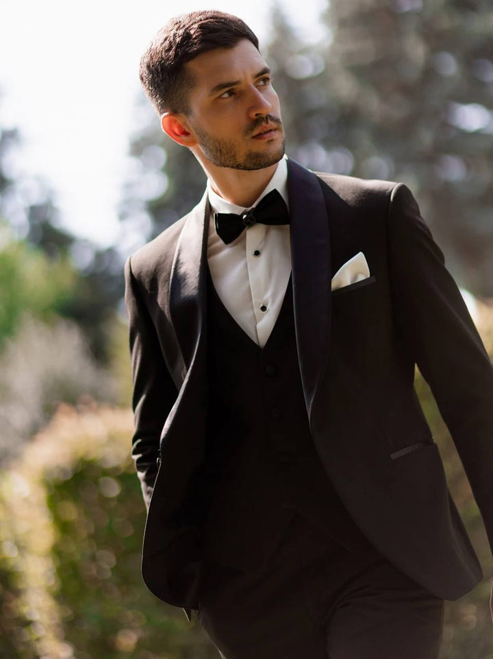 Fashion 3 Pieces Mens Suit Flat Shawl Lapel Tuxedos (Blazer+vest+Pants) mens event wear