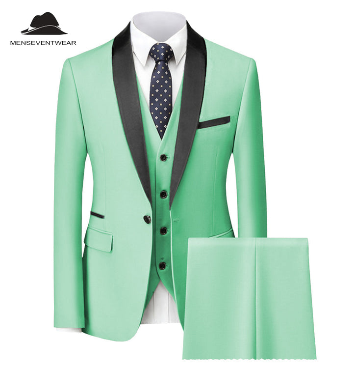 Fashion 3 Pieces Mens Suit Flat Shawl Lapel Tuxedos (Blazer+vest+Pants) mens event wear