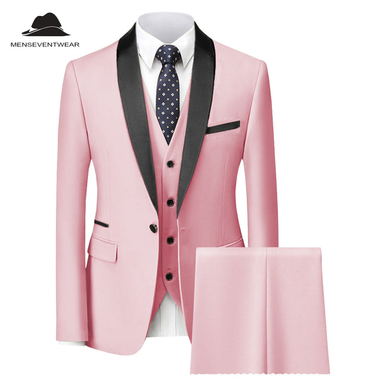 Fashion 3 Pieces Mens Suit Flat Shawl Lapel Tuxedos (Blazer+vest+Pants) mens event wear