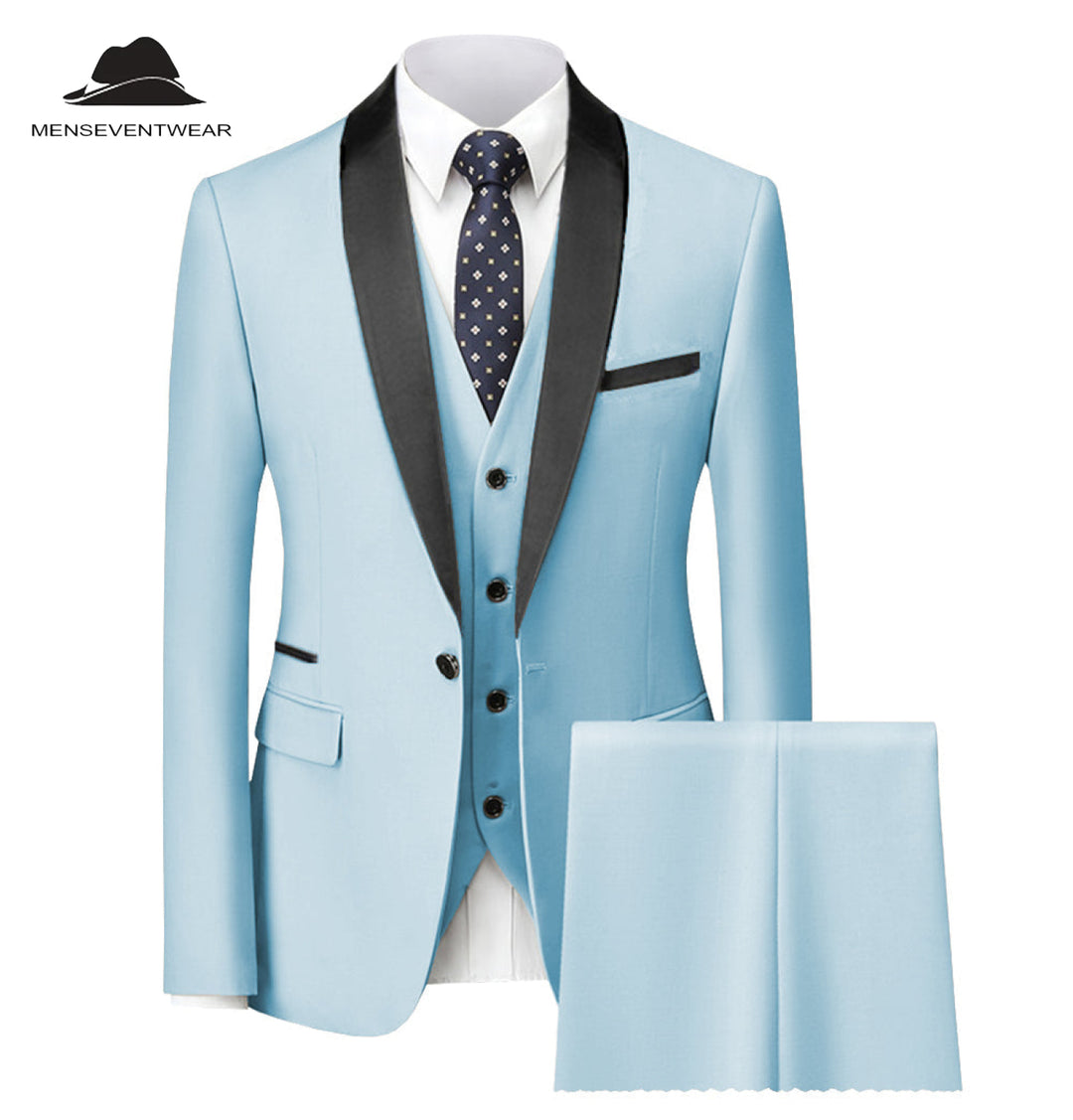 Fashion 3 Pieces Mens Suit Flat Shawl Lapel Tuxedos (Blazer+vest+Pants) mens event wear