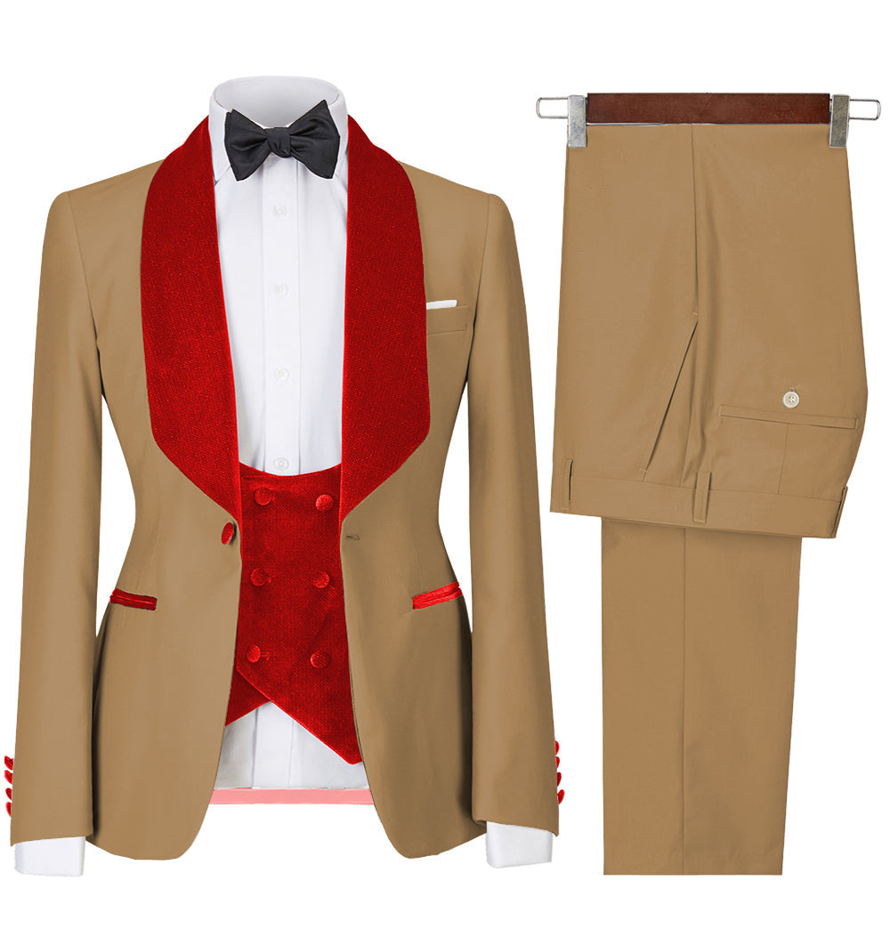 Fashion 3 Pieces Mens Suit Flat Shawl Lapel Tuxedos (Blazer+vest+Pants) mens event wear