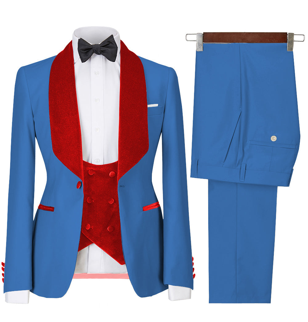 Fashion 3 Pieces Mens Suit Flat Shawl Lapel Tuxedos (Blazer+vest+Pants) mens event wear