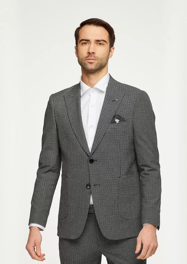 Fashion Men's 2 Pieces Houndstooth Peak Lapel Tuxedos (Blazer+Pants) mens event wear