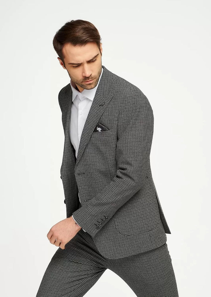 Fashion Men's 2 Pieces Houndstooth Peak Lapel Tuxedos (Blazer+Pants) mens event wear