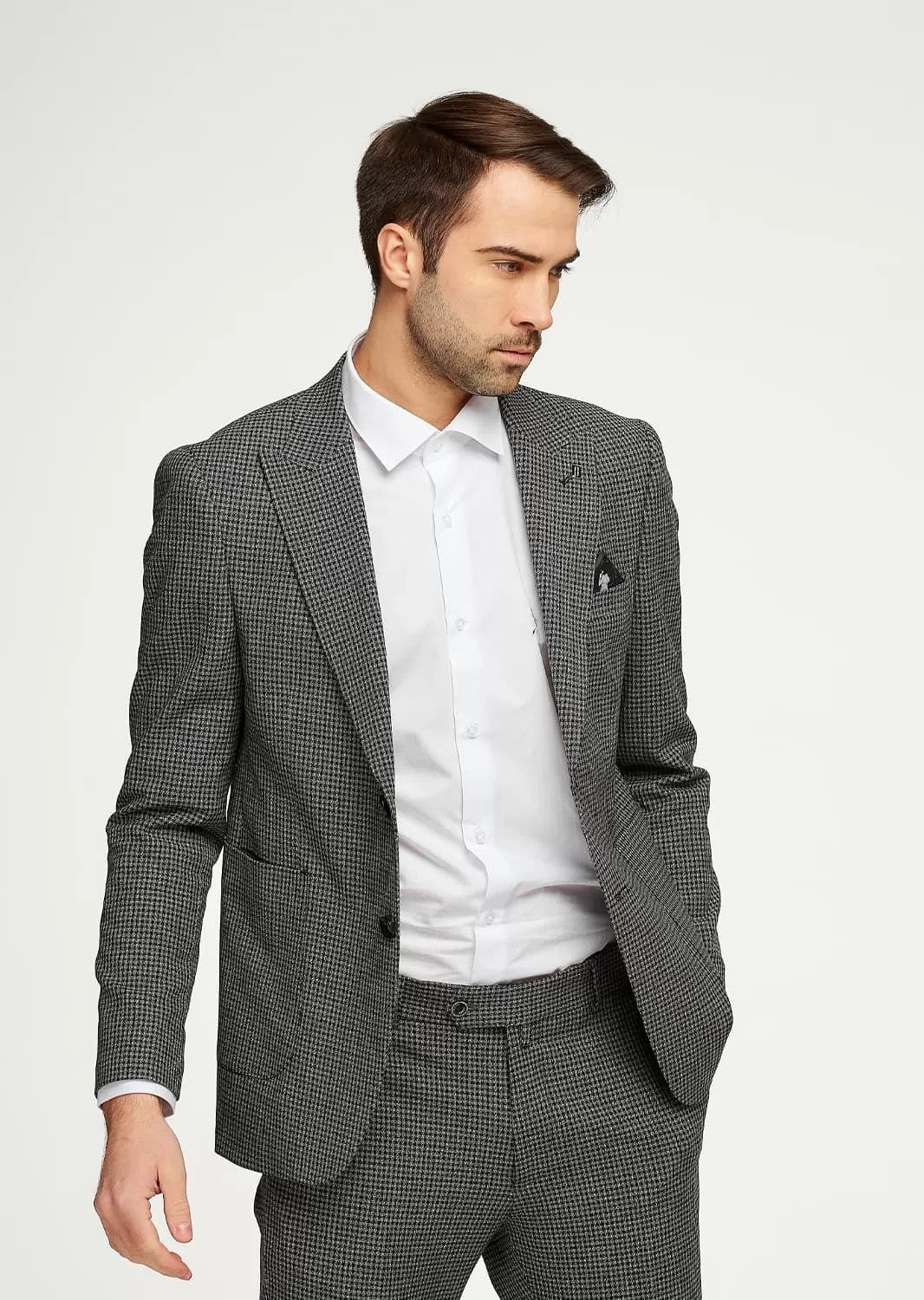 Fashion Men's 2 Pieces Houndstooth Peak Lapel Tuxedos (Blazer+Pants) mens event wear