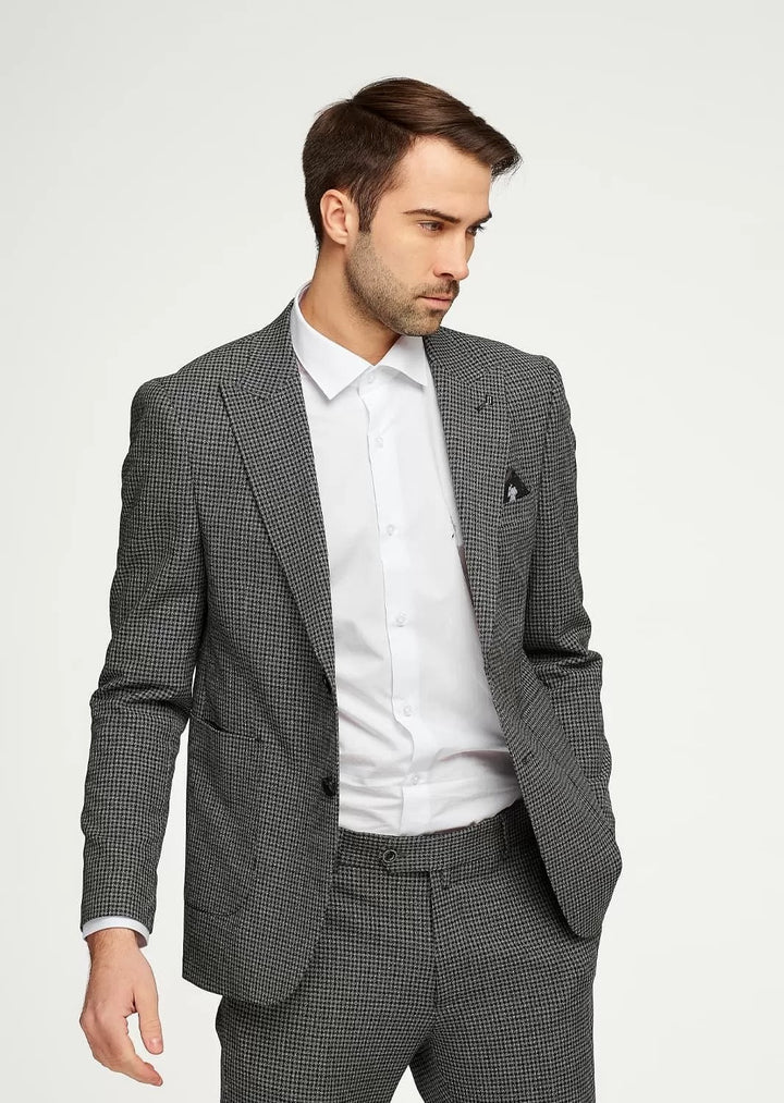 Fashion Men's 2 Pieces Houndstooth Peak Lapel Tuxedos (Blazer+Pants) mens event wear