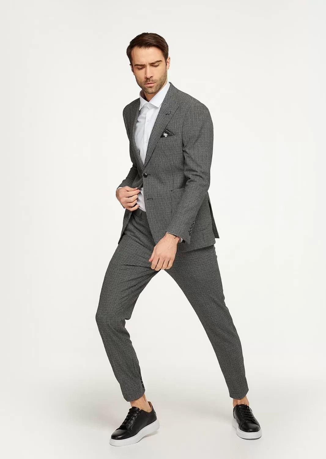 Fashion Men's 2 Pieces Houndstooth Peak Lapel Tuxedos (Blazer+Pants) mens event wear