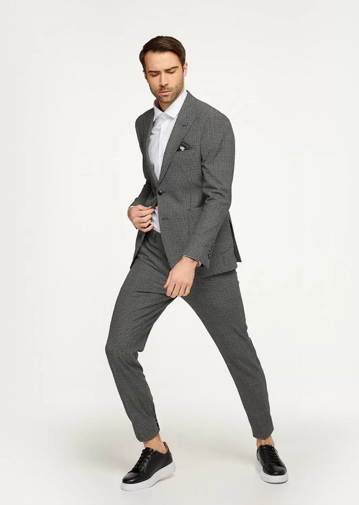 Fashion Men's 2 Pieces Houndstooth Peak Lapel Tuxedos (Blazer+Pants) mens event wear