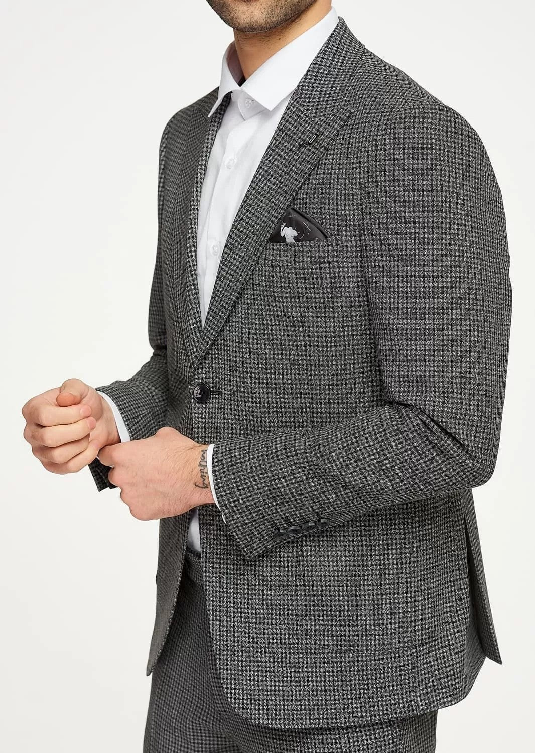 Fashion Men's 2 Pieces Houndstooth Peak Lapel Tuxedos (Blazer+Pants) mens event wear