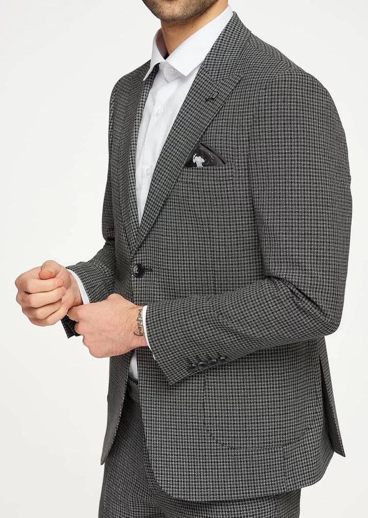 Fashion Men's 2 Pieces Houndstooth Peak Lapel Tuxedos (Blazer+Pants) mens event wear