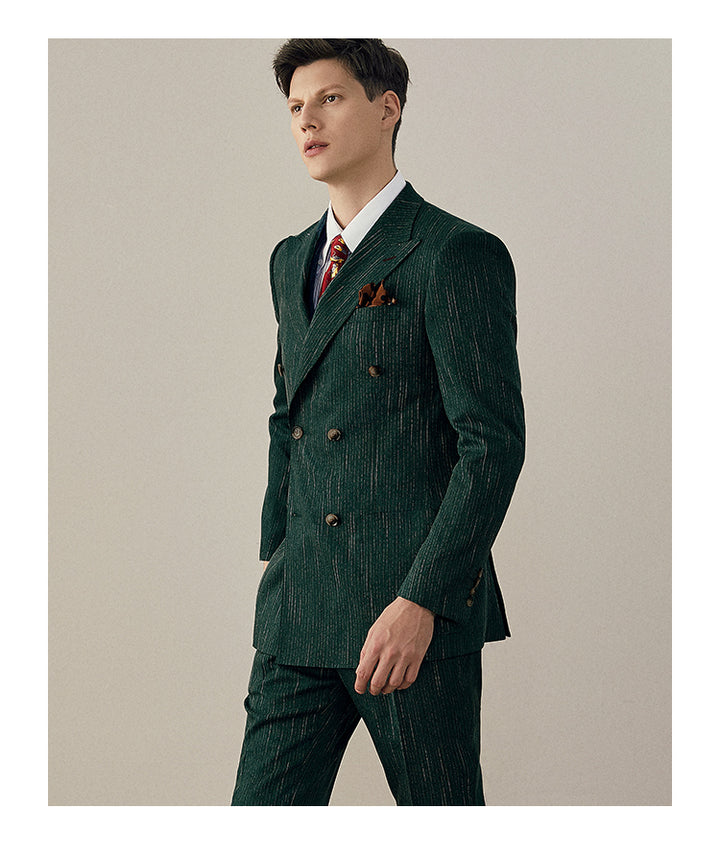 Fashion Men's 2 Pieces Mens Double-breasted Suit Peak Lapel Striped Tuxedos (Blazer+Vest+Pants) mens event wear