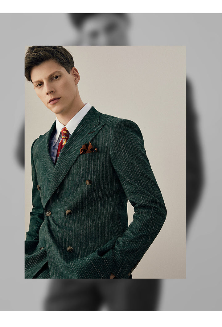 Fashion Men's 2 Pieces Mens Double-breasted Suit Peak Lapel Striped Tuxedos (Blazer+Vest+Pants) mens event wear