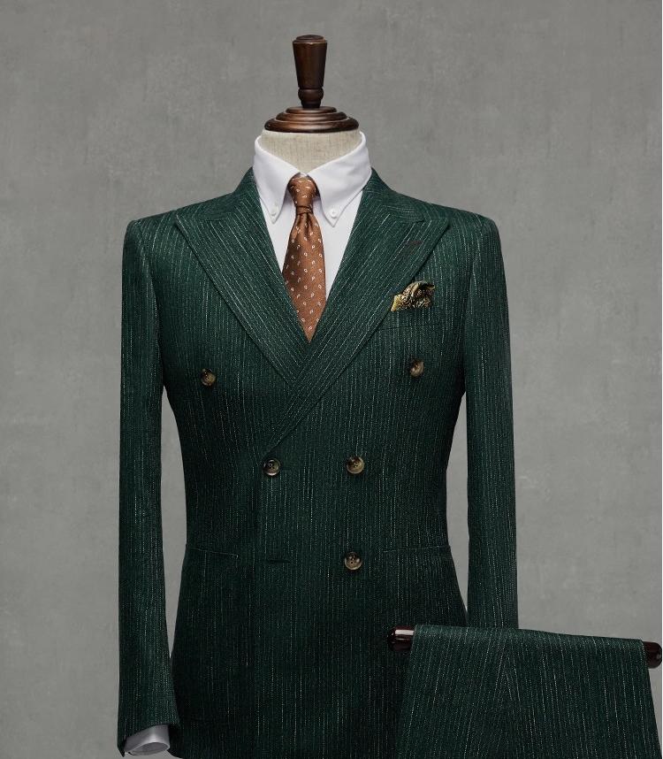 Fashion Men's 2 Pieces Mens Double-breasted Suit Peak Lapel Striped Tuxedos (Blazer+Vest+Pants) mens event wear