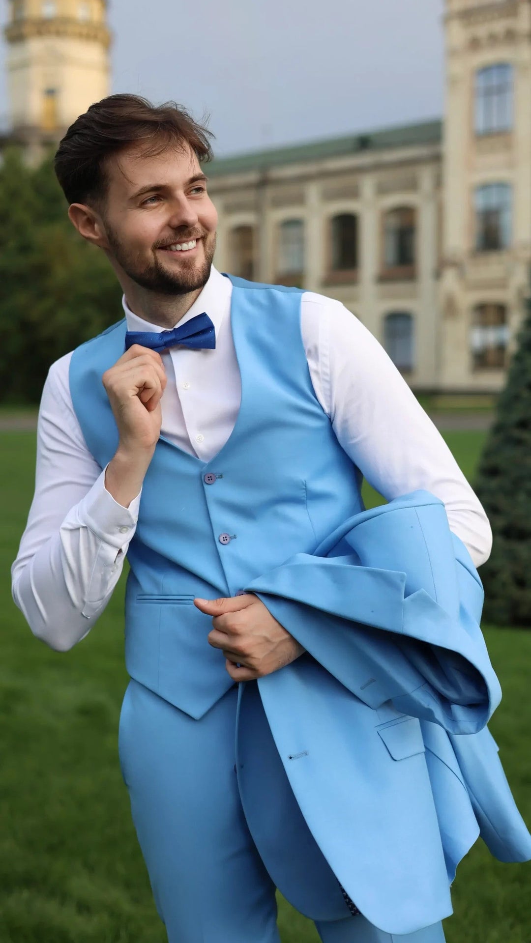 Fashion Men's 3 Pieces Flat Notch Lapel Tuxedos For Party (Blazer+vest+Pants) mens event wear