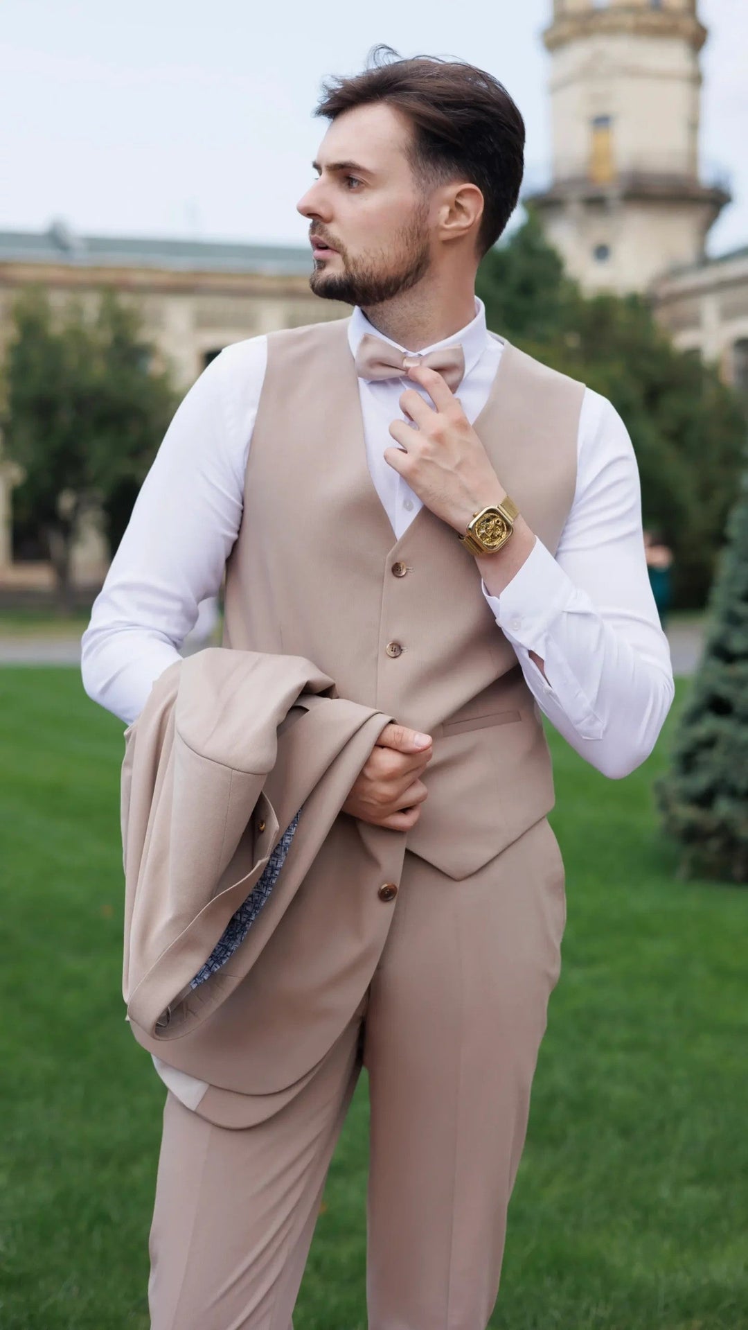 Fashion Men's 3 Pieces Flat Notch Lapel Tuxedos For Party (Blazer+vest+Pants) mens event wear