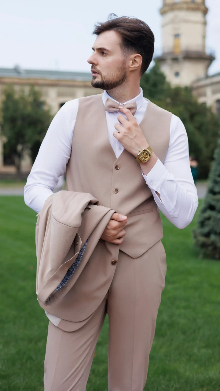 Fashion Men's 3 Pieces Flat Notch Lapel Tuxedos For Party (Blazer+vest+Pants) mens event wear