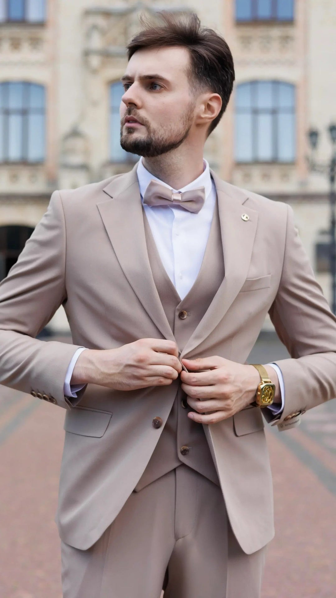 Fashion Men's 3 Pieces Flat Notch Lapel Tuxedos For Party (Blazer+vest+Pants) mens event wear