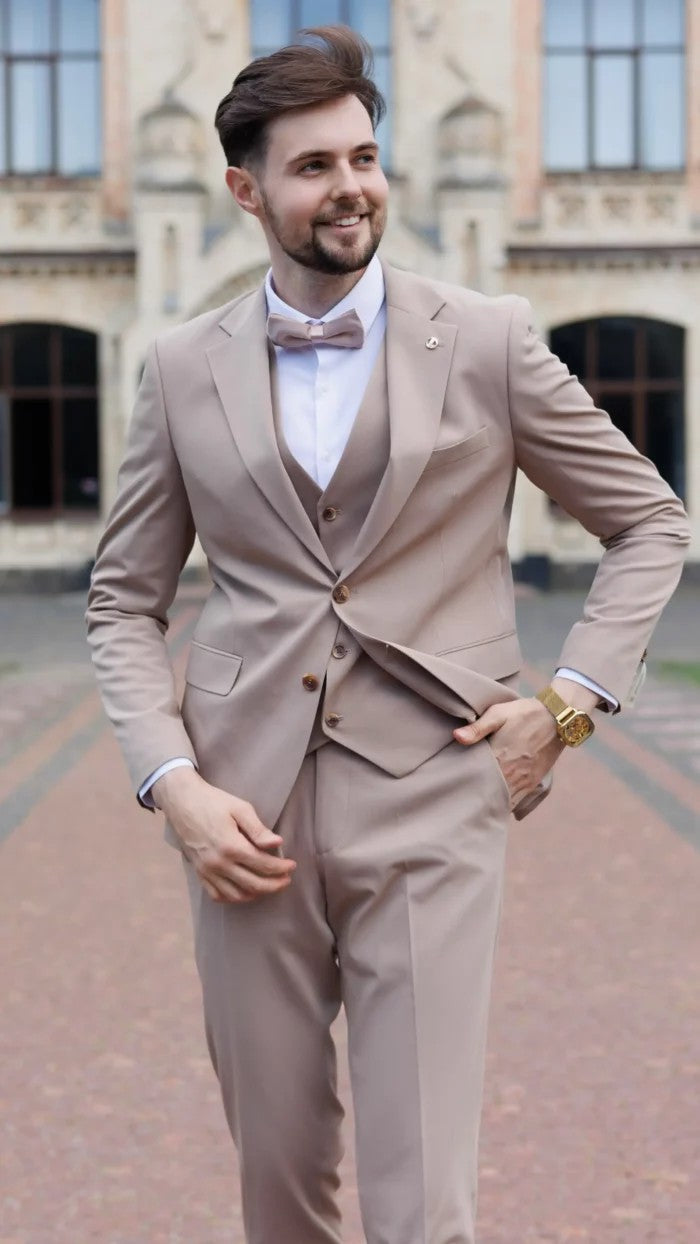 Fashion Men's 3 Pieces Flat Notch Lapel Tuxedos For Party (Blazer+vest+Pants) mens event wear