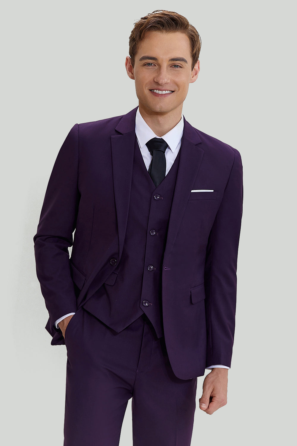 Fashion Men's 3 Pieces Flat Notch Lapel Tuxedos For Party (Blazer+vest+Pants) mens event wear