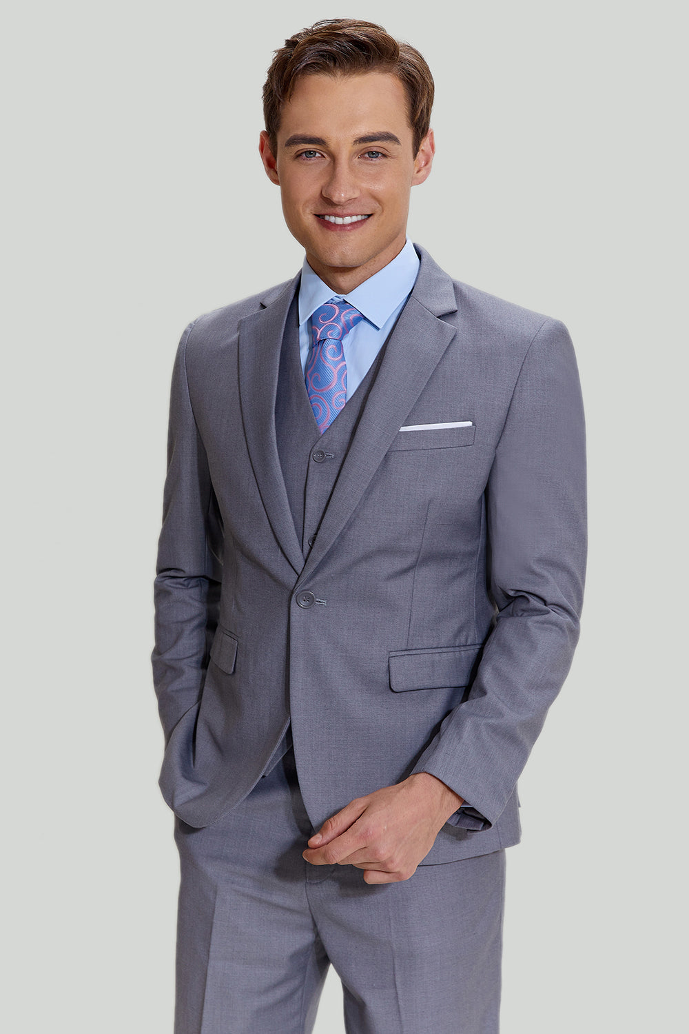 Fashion Men's 3 Pieces Flat Notch Lapel Tuxedos For Party (Blazer+vest+Pants) mens event wear