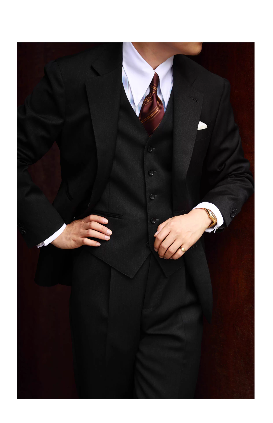 Fashion Men's 3 Pieces Flat Peak Lapel Tuxedos For Party (Blazer+vest+Pants) mens event wear