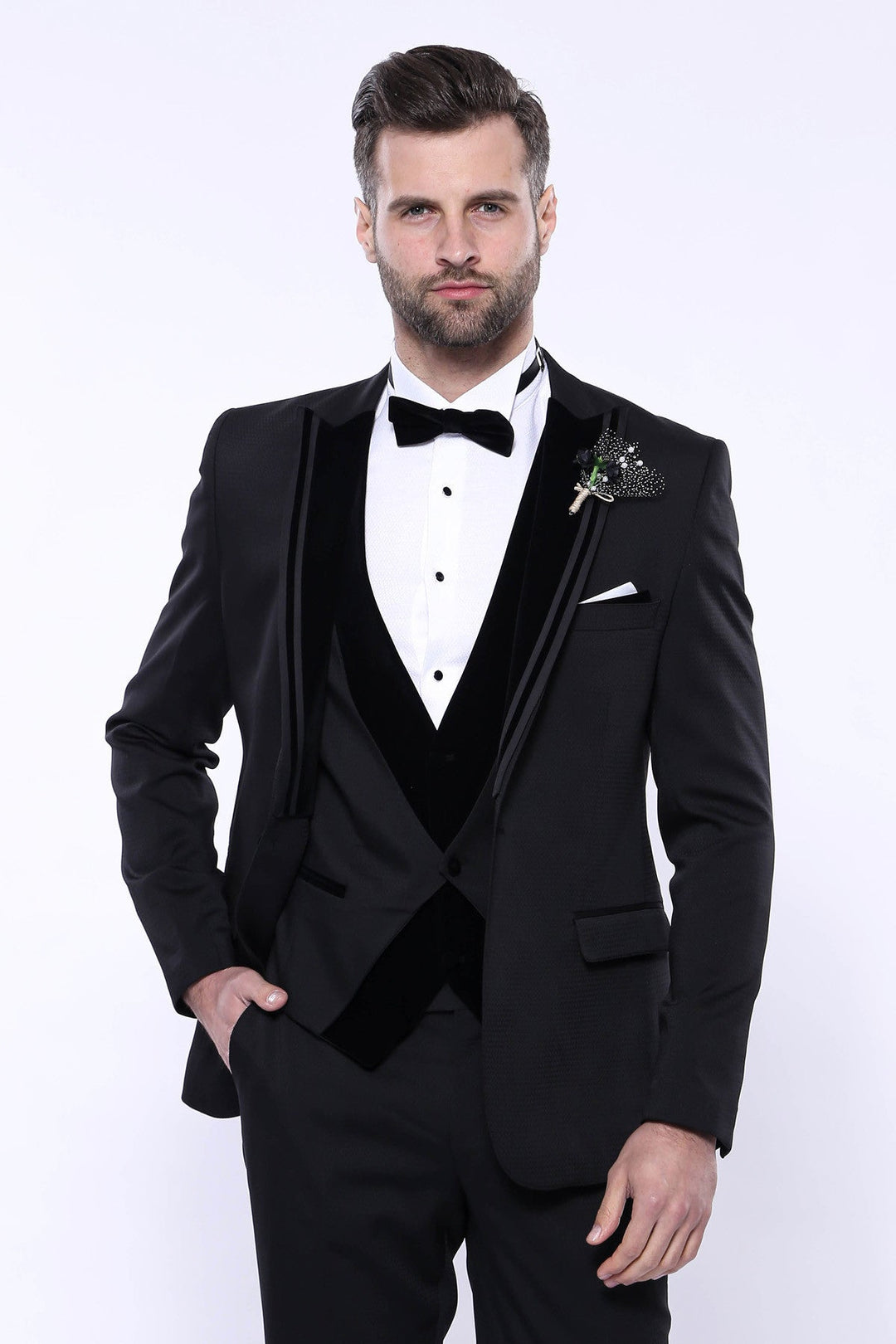 Fashion Men's 3 Pieces Flat Peak Lapel Tuxedos For Party (Blazer+vest+Pants) mens event wear