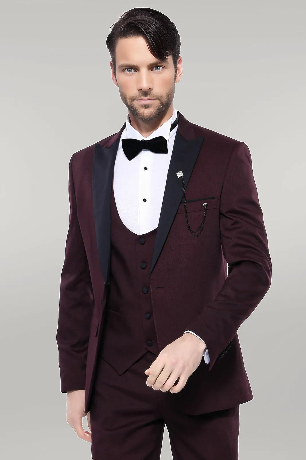Fashion Men's 3 Pieces Flat Peak Lapel Tuxedos For Party (Blazer+vest+Pants) mens event wear