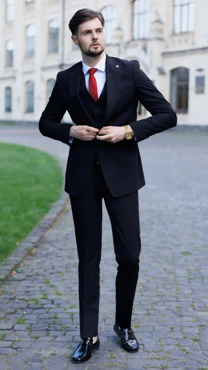 Fashion Men's 3 Pieces Flat Peak Lapel Tuxedos For Party (Blazer+vest+Pants) mens event wear