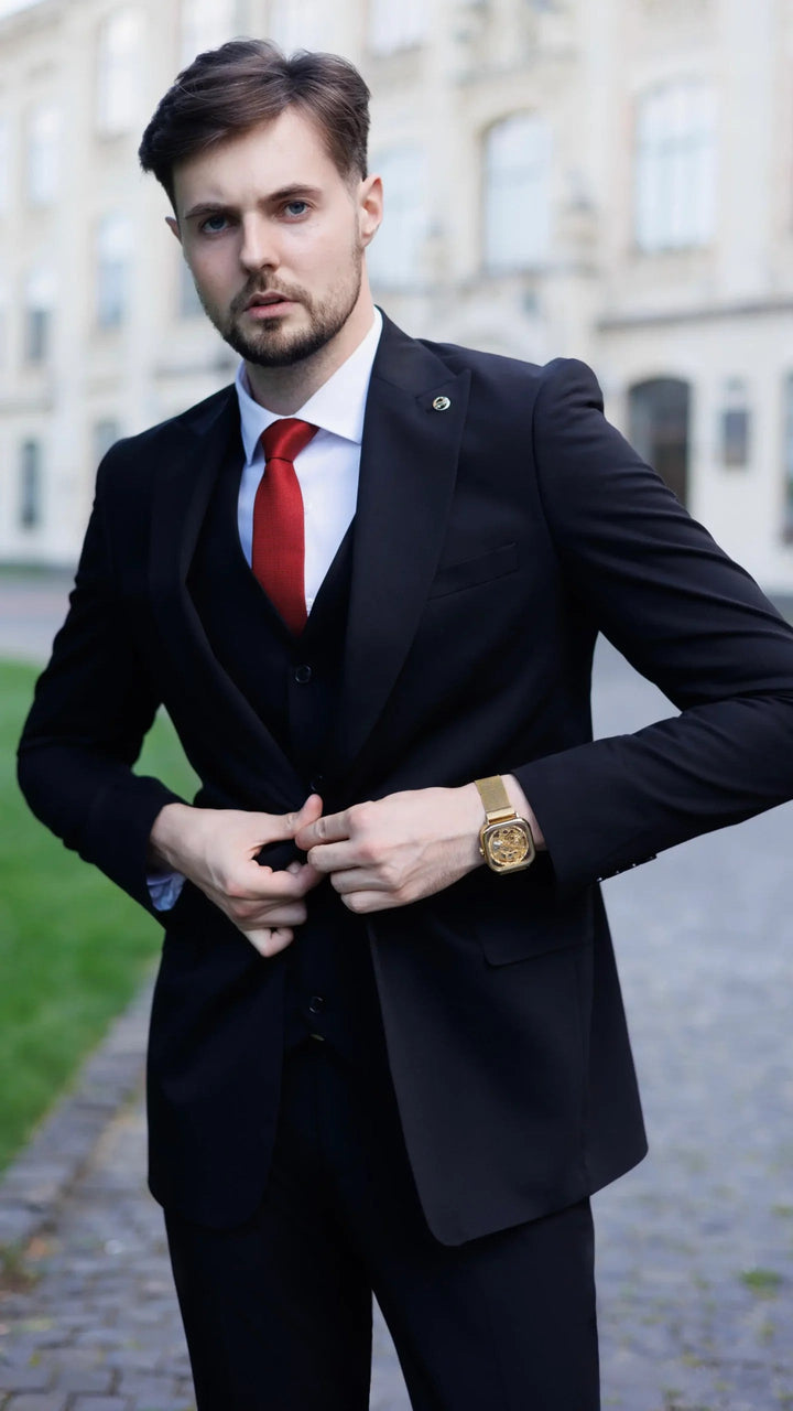 Fashion Men's 3 Pieces Flat Peak Lapel Tuxedos For Party (Blazer+vest+Pants) mens event wear