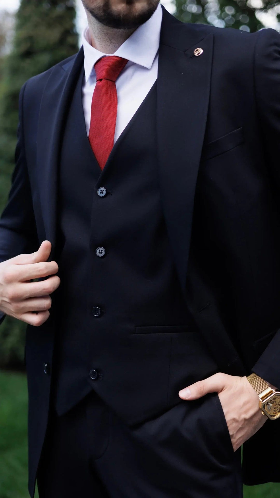 Fashion Men's 3 Pieces Flat Peak Lapel Tuxedos For Party (Blazer+vest+Pants) mens event wear