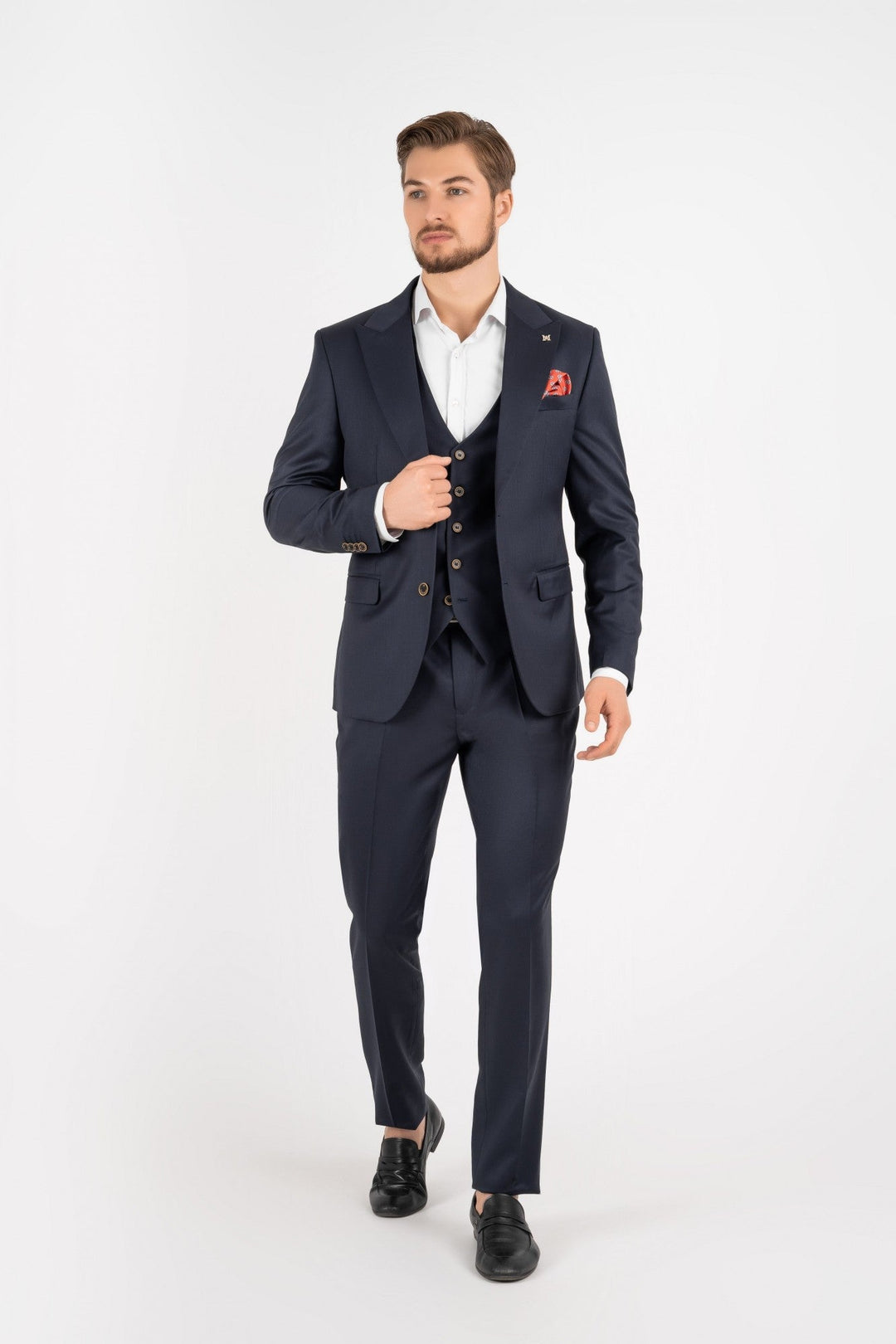 Fashion Men's 3 Pieces Flat Peak Lapel Tuxedos For Party (Blazer+vest+Pants) mens event wear