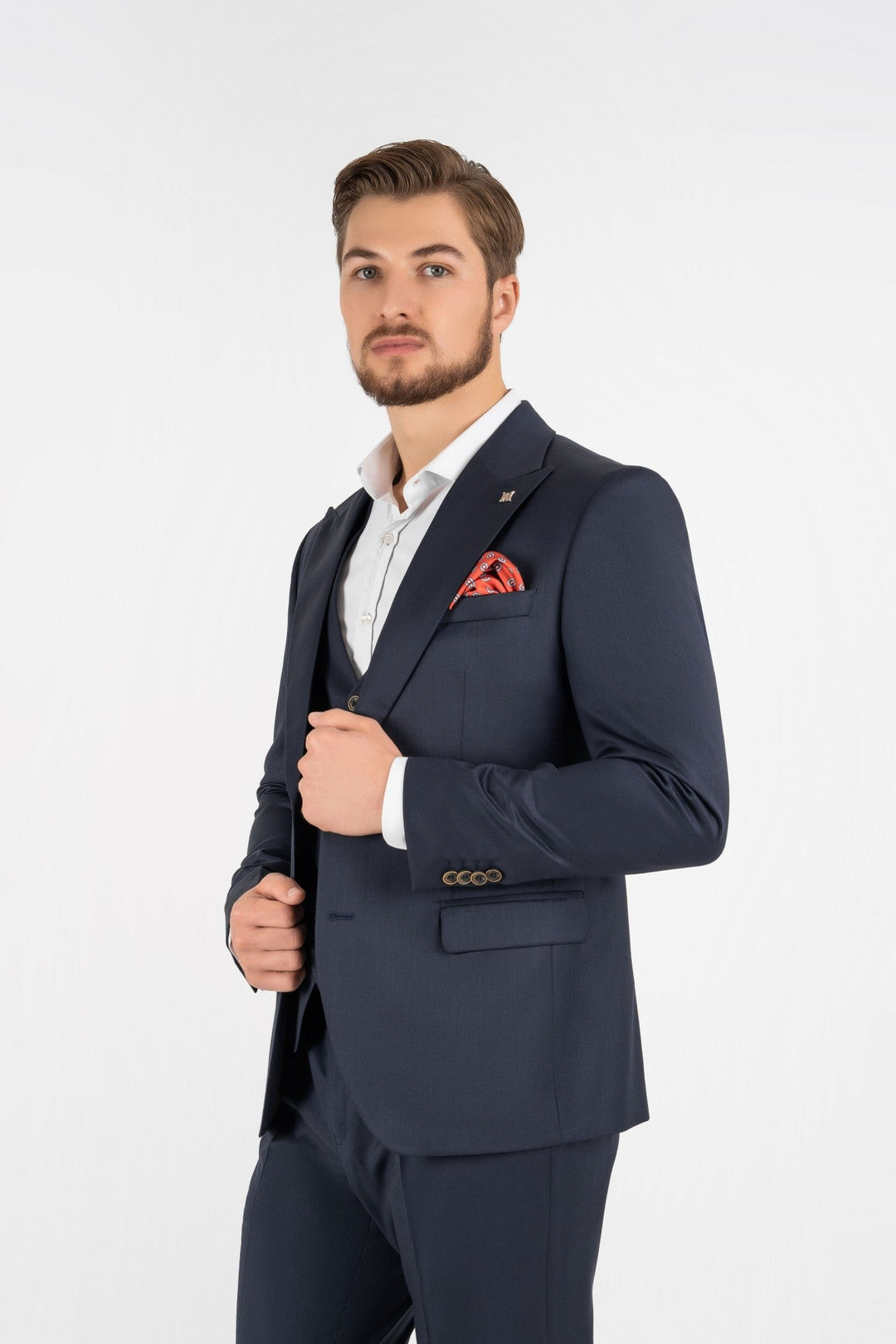 Fashion Men's 3 Pieces Flat Peak Lapel Tuxedos For Party (Blazer+vest+Pants) mens event wear