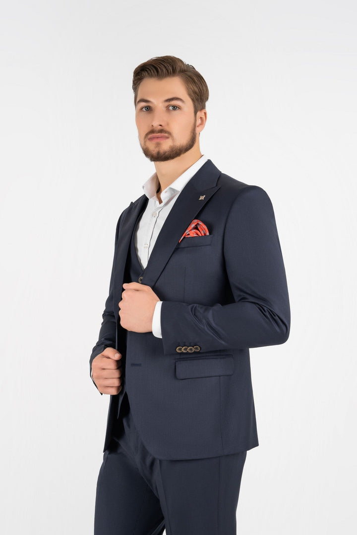 Fashion Men's 3 Pieces Flat Peak Lapel Tuxedos For Party (Blazer+vest+Pants) mens event wear