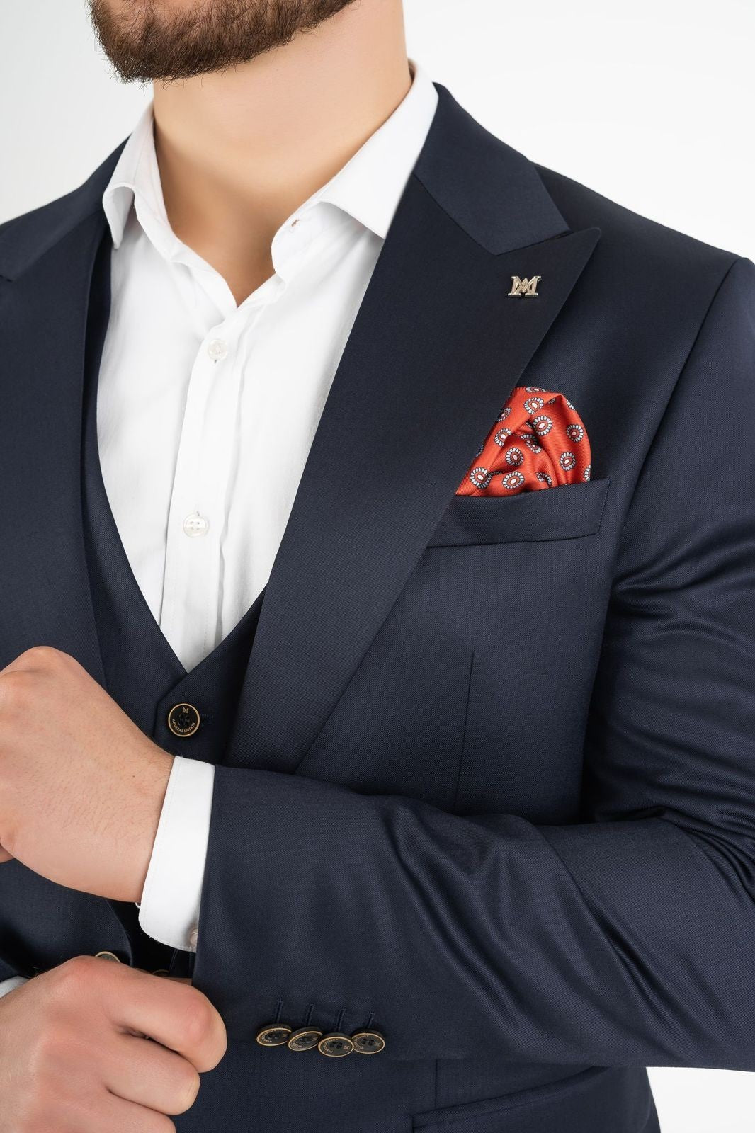 Fashion Men's 3 Pieces Flat Peak Lapel Tuxedos For Party (Blazer+vest+Pants) mens event wear