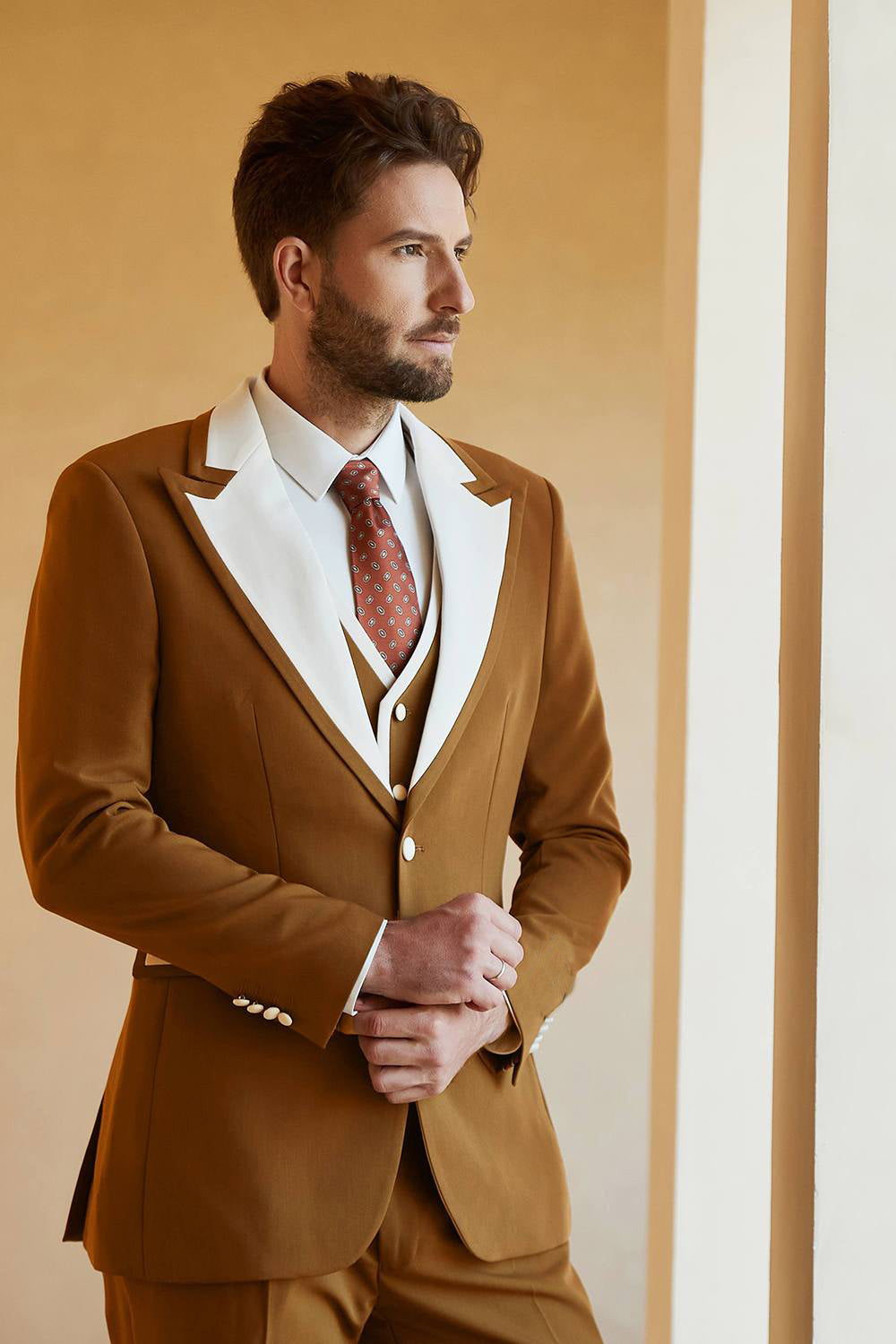 Fashion Men's 3 Pieces Flat Peak Lapel Tuxedos For Party (Blazer+vest+Pants) mens event wear