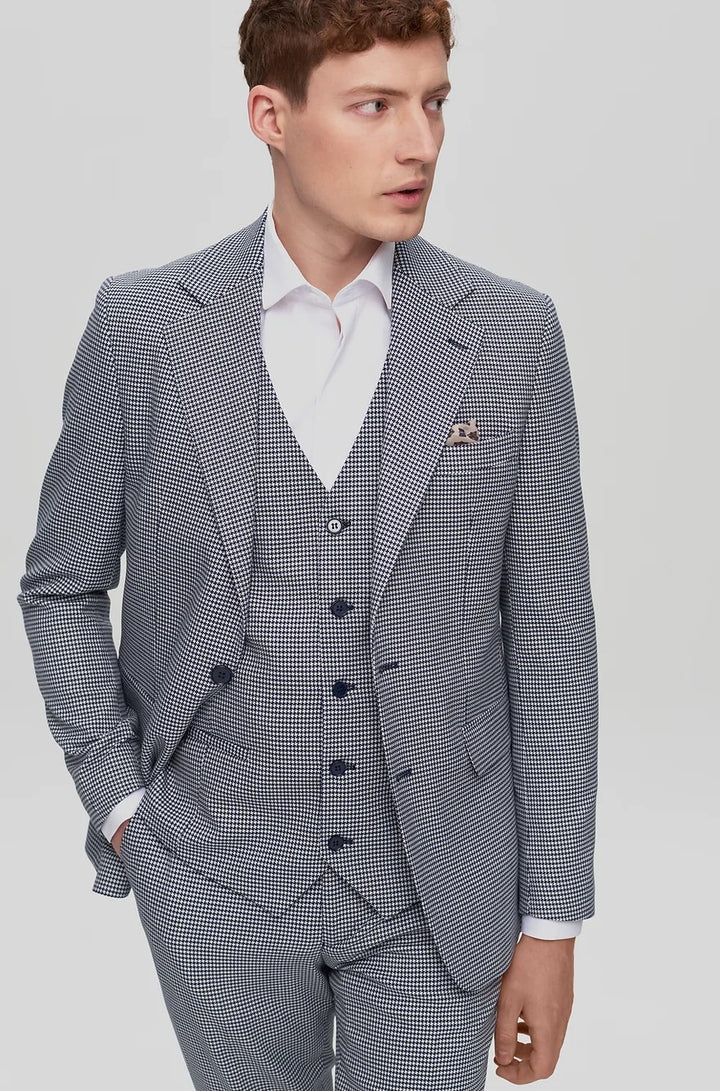 Fashion Men's 3 Pieces Houndstooth Notch Lapel Tuxedos (Blazer+vest+Pants) mens event wear