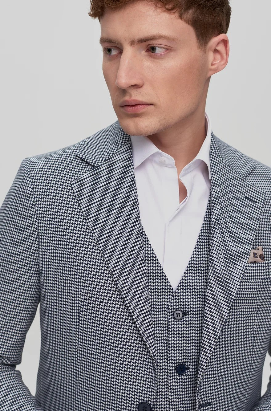 Fashion Men's 3 Pieces Houndstooth Notch Lapel Tuxedos (Blazer+vest+Pants) mens event wear