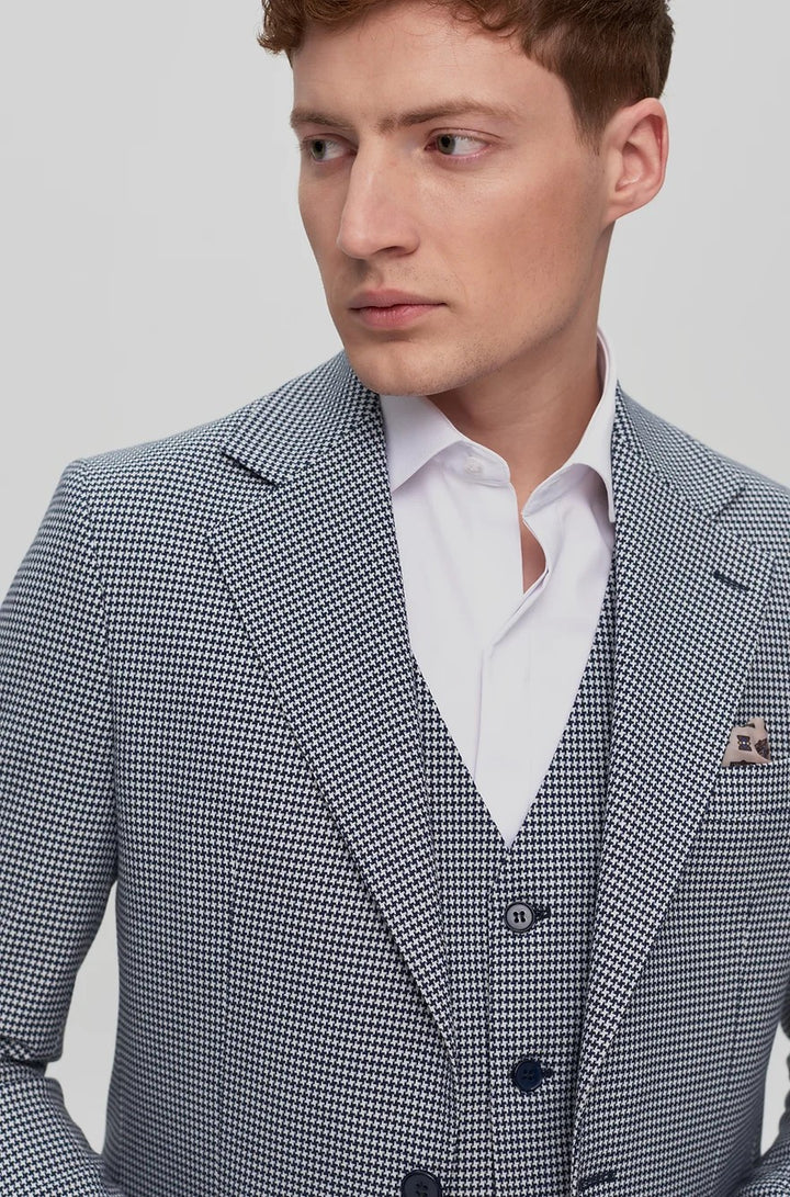 Fashion Men's 3 Pieces Houndstooth Notch Lapel Tuxedos (Blazer+vest+Pants) mens event wear