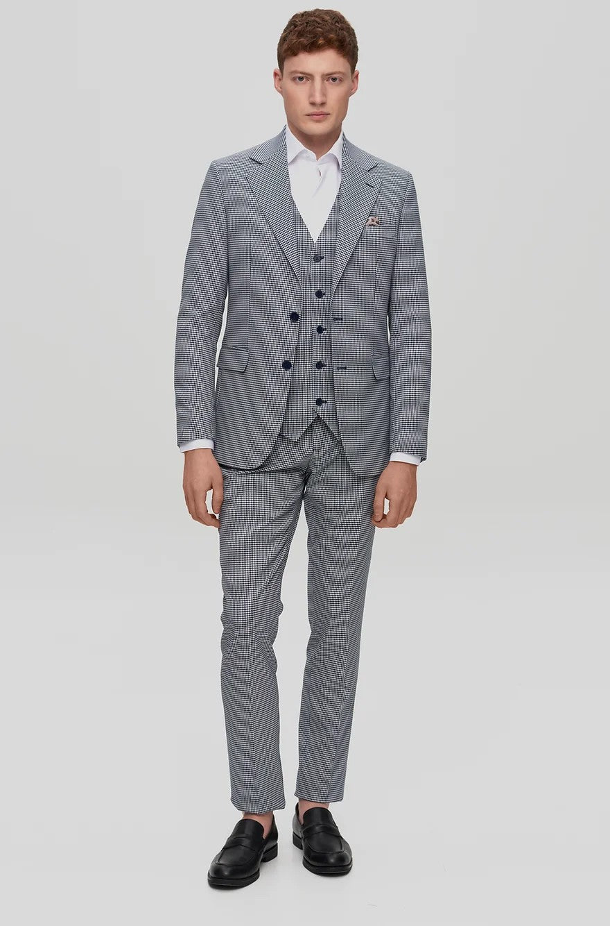 Fashion Men's 3 Pieces Houndstooth Notch Lapel Tuxedos (Blazer+vest+Pants) mens event wear