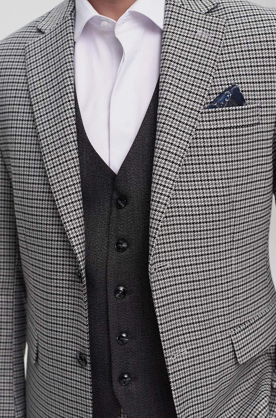 Fashion Men's 3 Pieces Houndstooth Notch Lapel Tuxedos (Blazer+vest+Pants) mens event wear