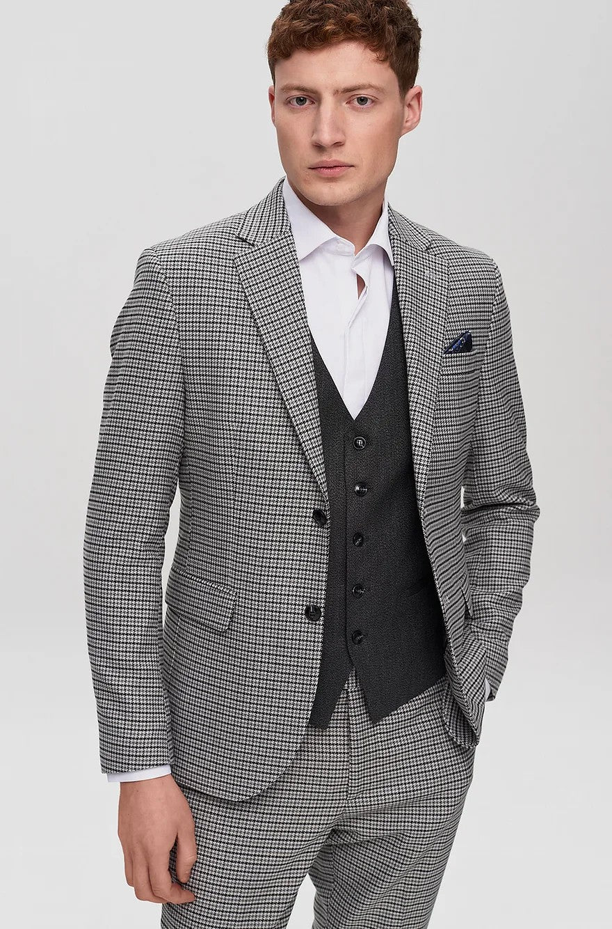 Fashion Men's 3 Pieces Houndstooth Notch Lapel Tuxedos (Blazer+vest+Pants) mens event wear