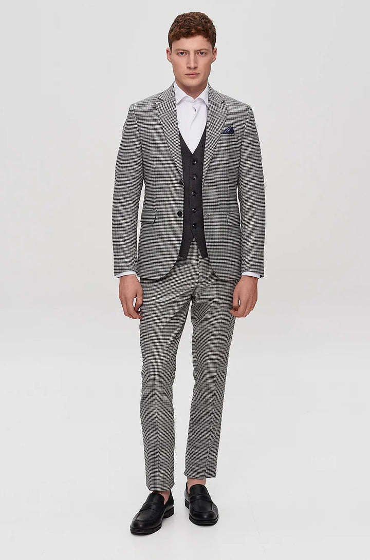 Fashion Men's 3 Pieces Houndstooth Notch Lapel Tuxedos (Blazer+vest+Pants) mens event wear