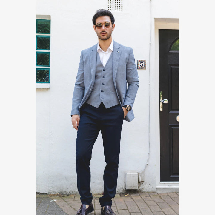 Fashion Men's 3 Pieces Houndstooth Notch Lapel Tuxedos (Blazer+vest+Pants) mens event wear