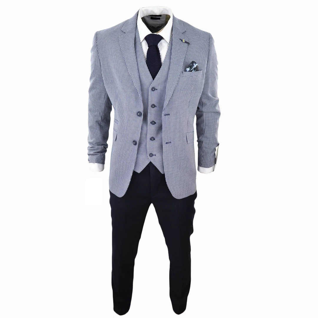Fashion Men's 3 Pieces Houndstooth Notch Lapel Tuxedos (Blazer+vest+Pants) mens event wear