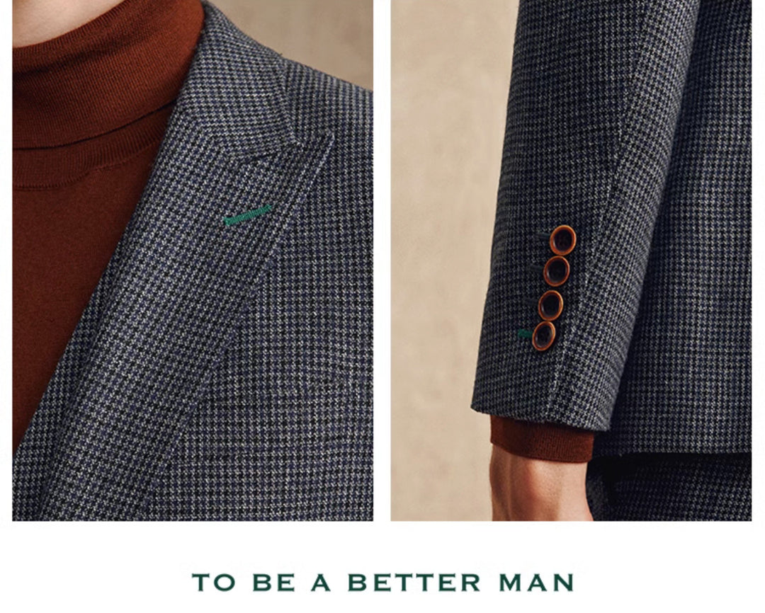 Fashion Men's 3 Pieces Houndstooth Peak Lapel Tuxedos (Blazer+vest+Pants) mens event wear