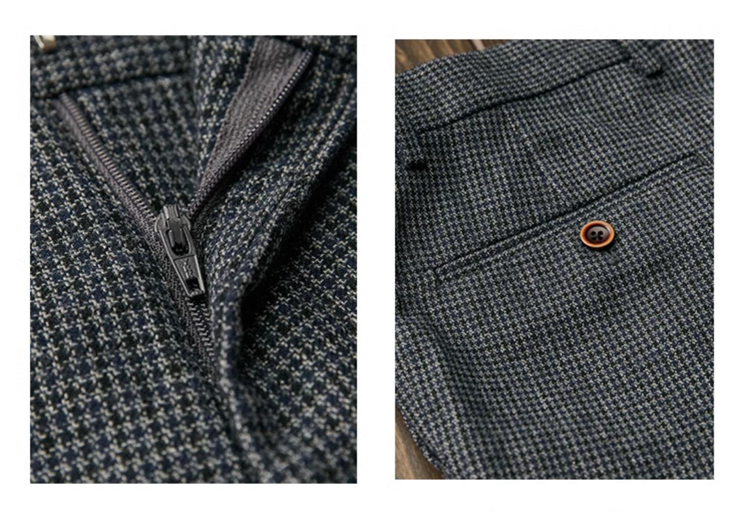 Fashion Men's 3 Pieces Houndstooth Peak Lapel Tuxedos (Blazer+vest+Pants) mens event wear