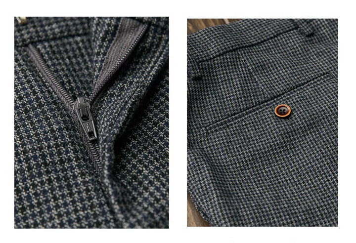 Fashion Men's 3 Pieces Houndstooth Peak Lapel Tuxedos (Blazer+vest+Pants) mens event wear